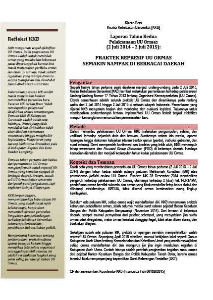 KKB Laporan Tahun Kedua Pelaksanaan UU Ormas