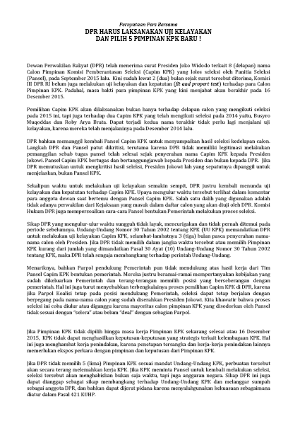 Press release DPR KPK