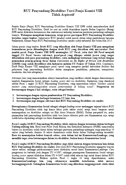 RUU Penyandang Disabilitas Versi Panja Komisi VIII Tidak Aspiratif