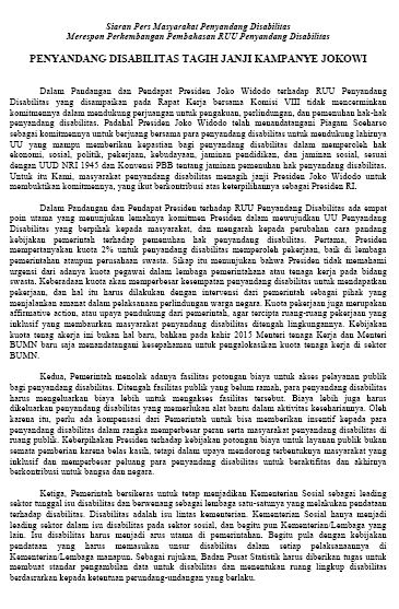 Siaran pers Penyandang disabilitas tagih janji