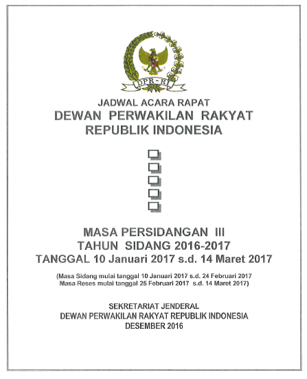 Jadwal Acara DPR Masa Persidangan III 10Jan17