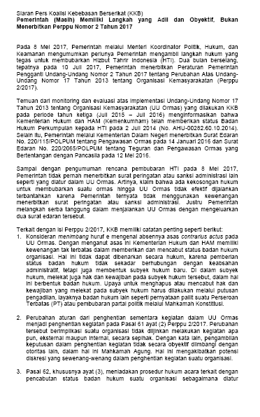 Siaran Pers KKB Perppu Ormas