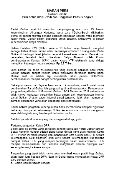 Siaran Pers-Golkar Bersih